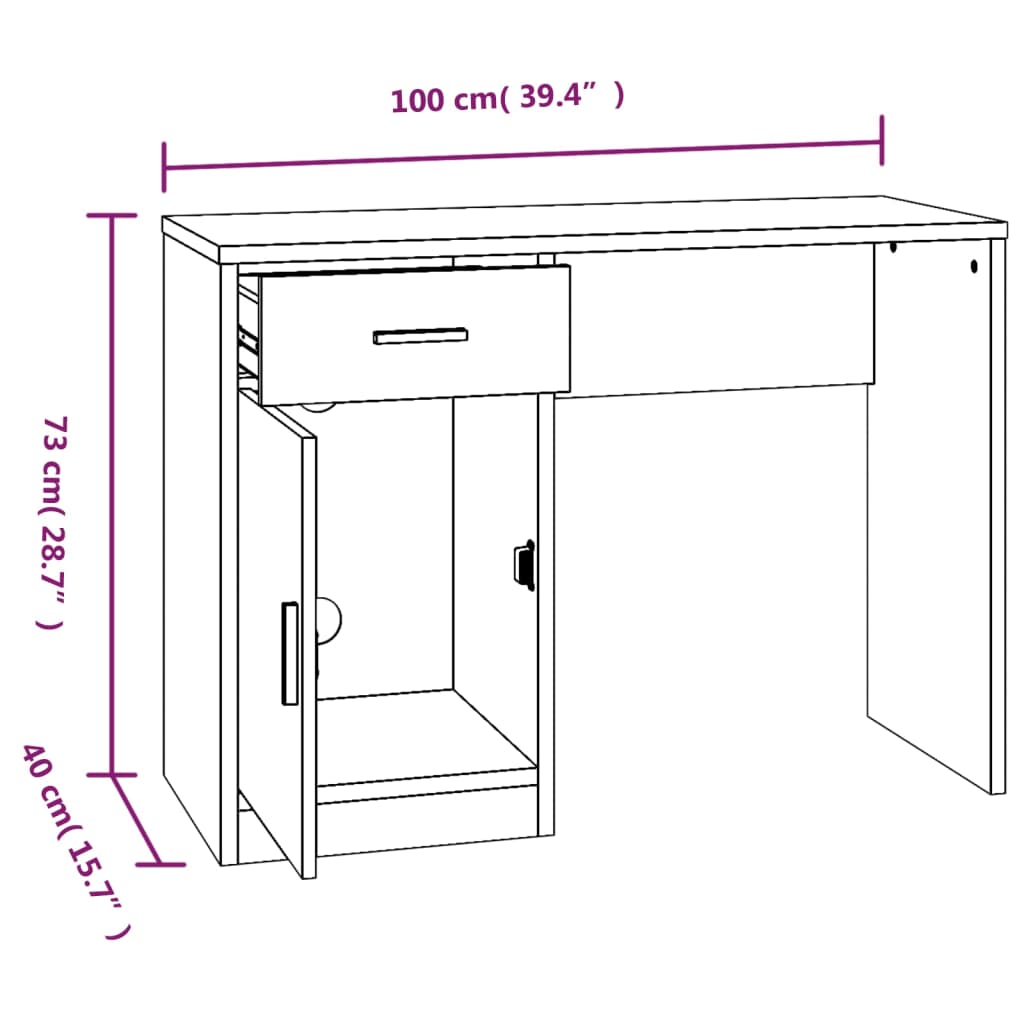 Desk with Drawer&Cabinet Smoked Oak 100x40x73 cm Engineered Wood