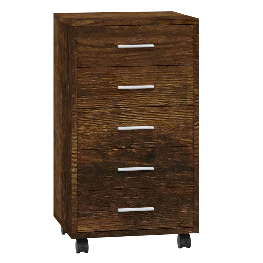 Drawer Cabinet with Castors Smoked Oak Engineered Wood