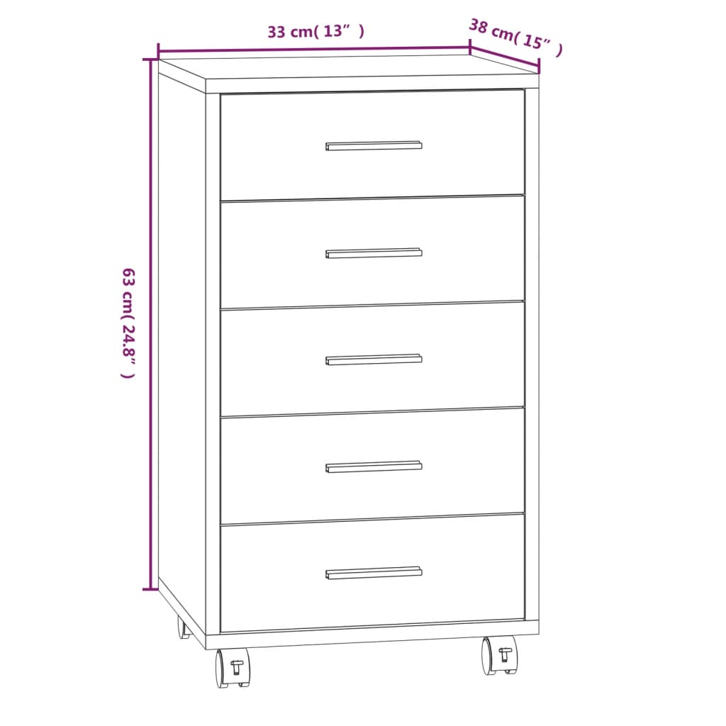 Drawer Cabinet with Castors Smoked Oak Engineered Wood