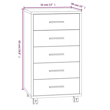 Drawer Cabinet with Castors Smoked Oak Engineered Wood