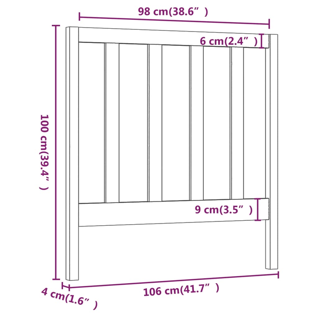 Bed Headboard Honey Brown 106x4x100 cm Solid Wood Pine