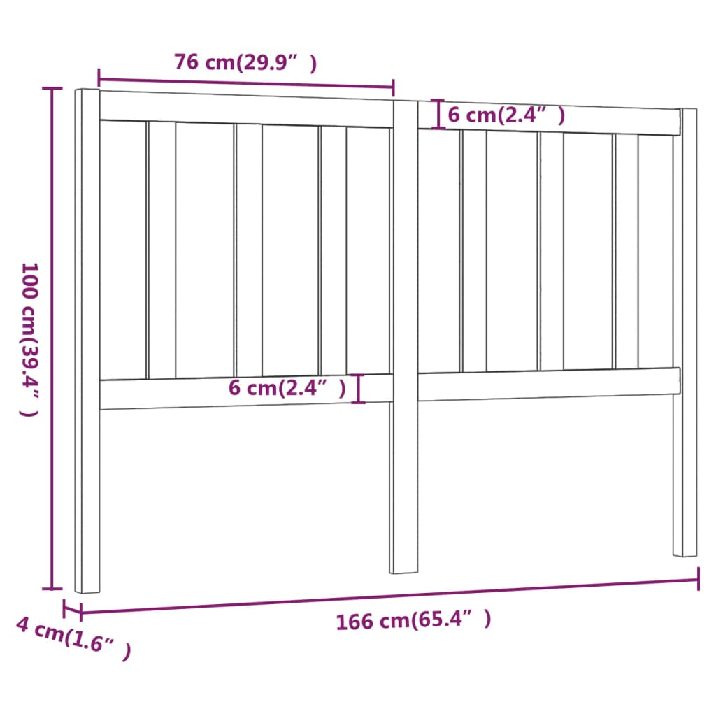 Bed Headboard Honey Brown 166x4x100 cm Solid Wood Pine