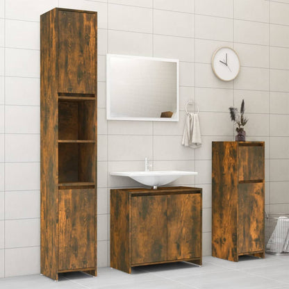 Bathroom Cabinet Smoked Oak 30x30x95 cm Engineered Wood