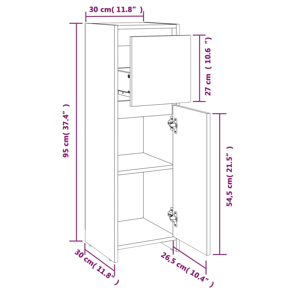 Bathroom Cabinet Smoked Oak 30x30x95 cm Engineered Wood