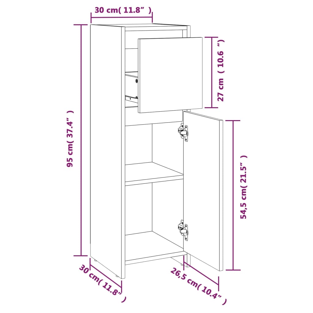 Bathroom Cabinet Grey Sonoma 30x30x95 cm Engineered Wood