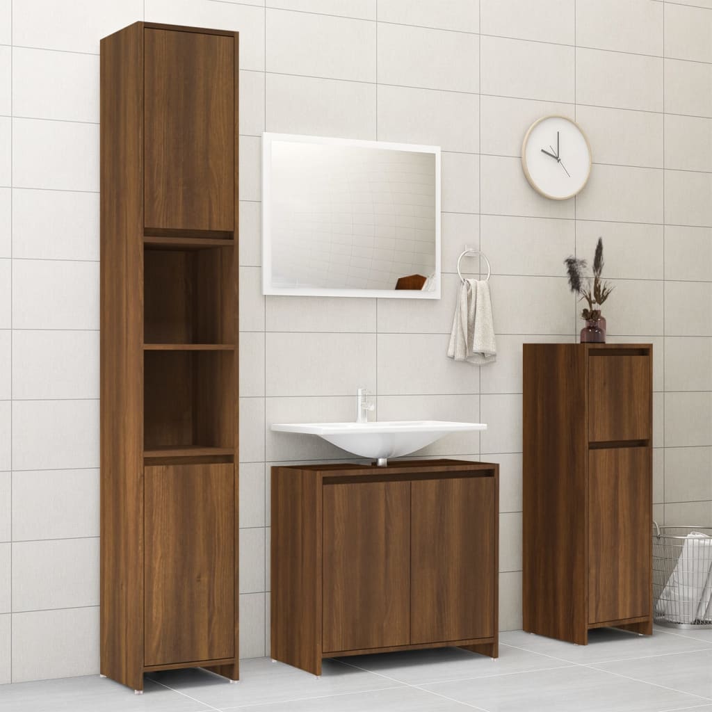 Bathroom Cabinet Brown Oak 30x30x95 cm Engineered Wood