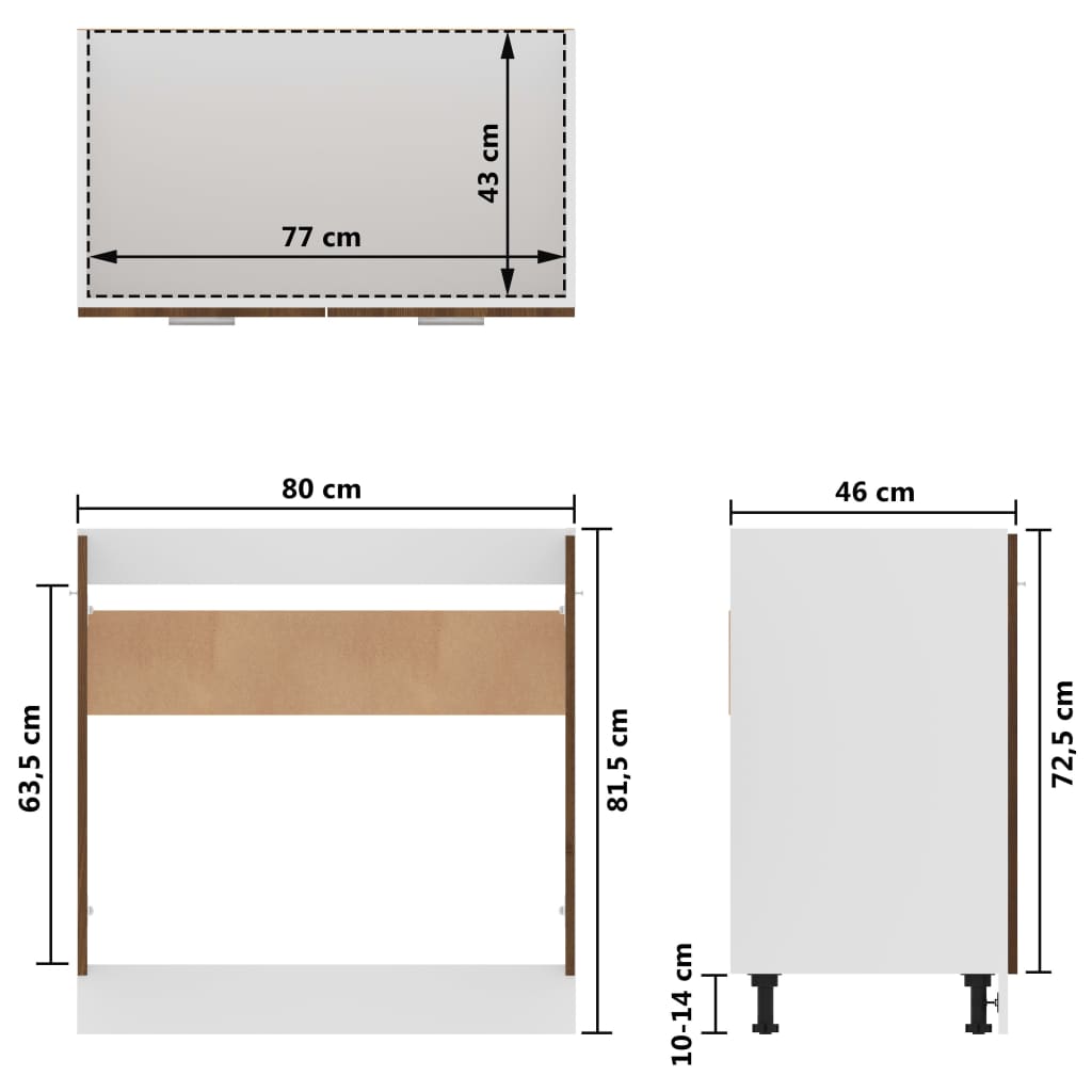 Sink Bottom Cabinet Brown Oak 80x46x81.5 cm Engineered Wood