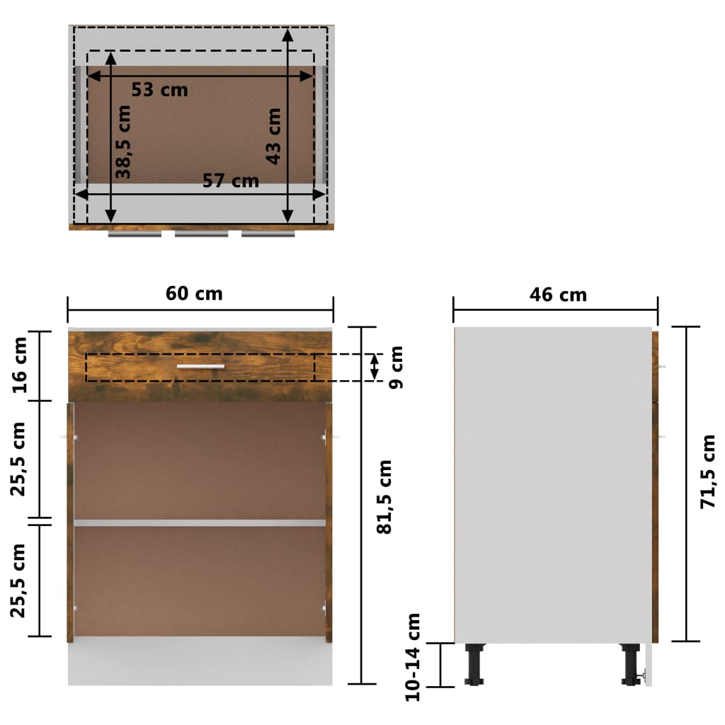 Drawer Bottom Cabinet Smoked Oak 60x46x81.5 cm Engineered Wood