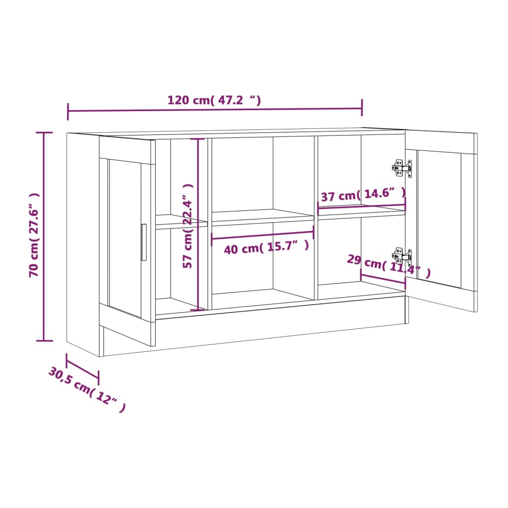 Vitrine Cabinet Smoked Oak 120x30.5x70 cm Engineered Wood