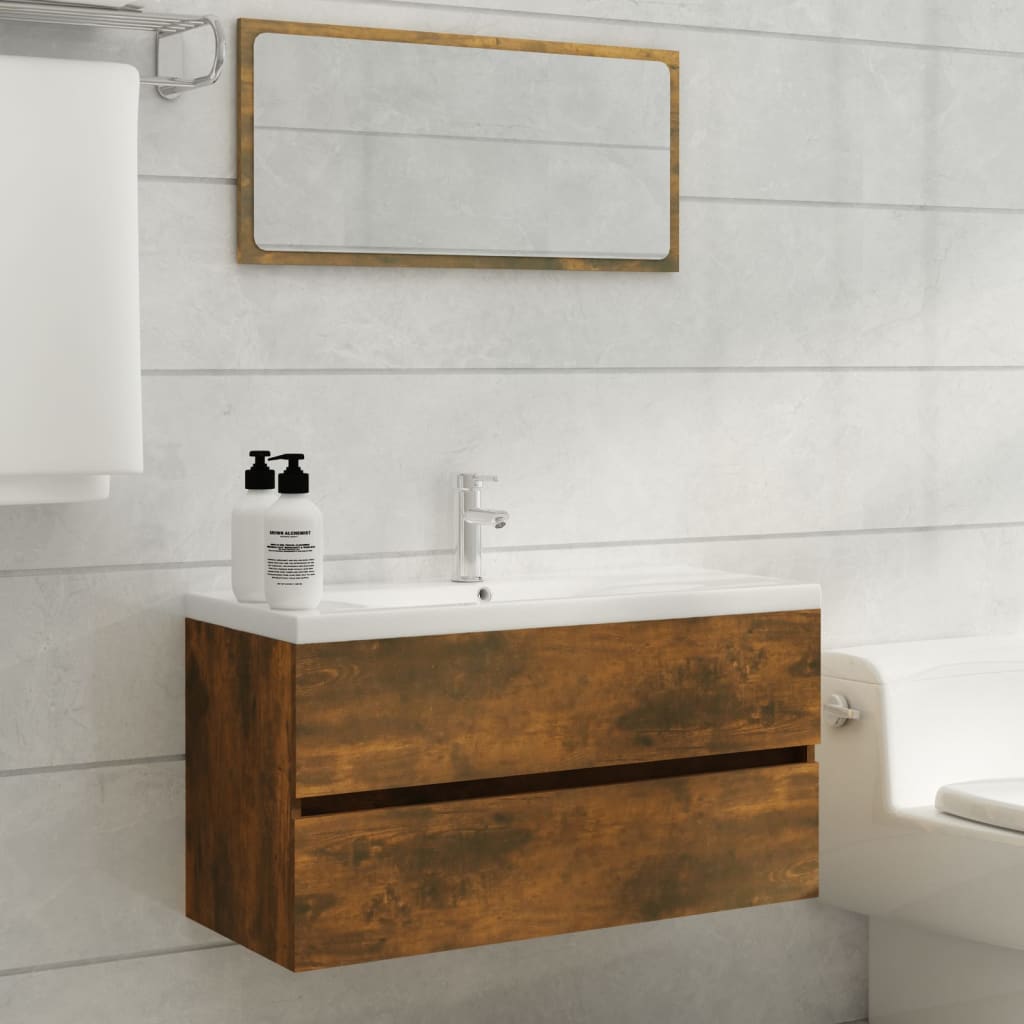 Sink Cabinet Smoked Oak 90x38.5x45 cm Engineered Wood