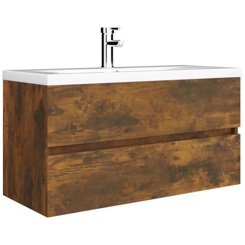 Sink Cabinet Smoked Oak 90x38.5x45 cm Engineered Wood