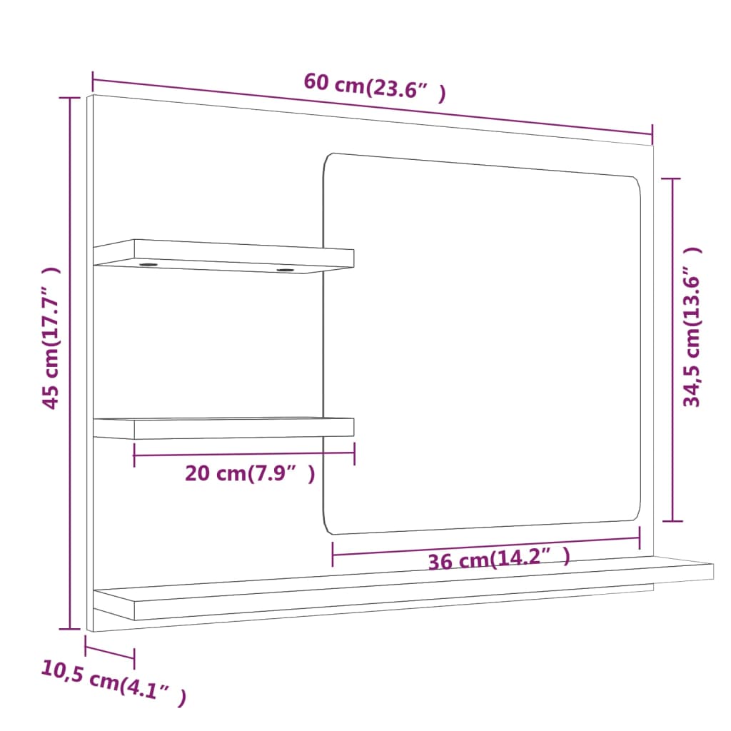 Bathroom Mirror Smoked Oak 60x10.5x45 cm Engineered Wood