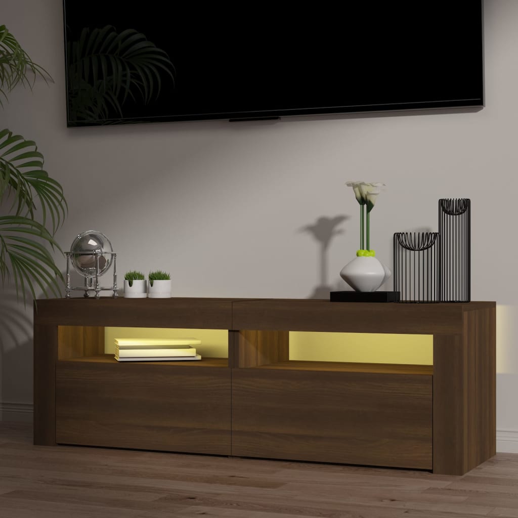 TV Cabinet with LED Lights Brown Oak 120x35x40 cm