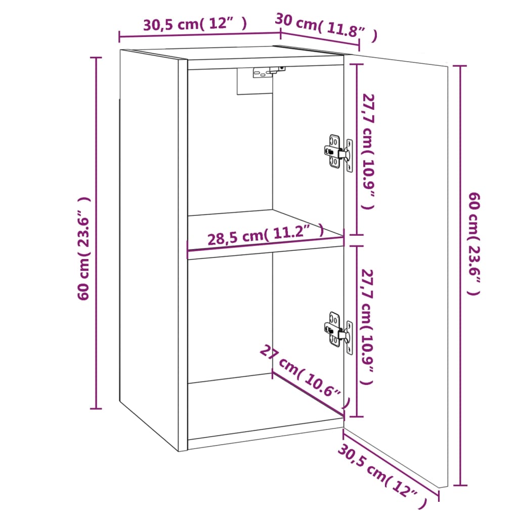 TV Cabinets 2 pcs Brown Oak 30.5x30x60 cm Engineered Wood