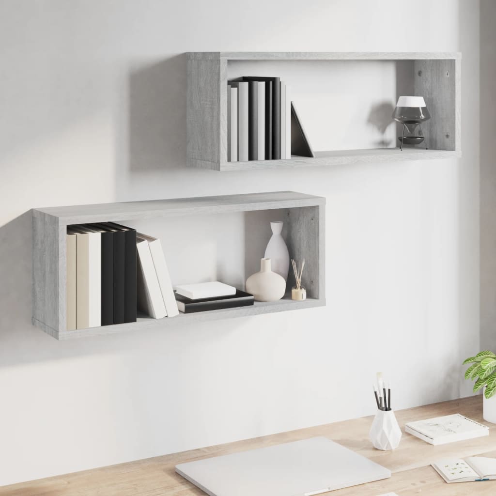 Wall Cube Shelves 2 pcs Grey Sonoma 60x15x23 cm Engineered Wood