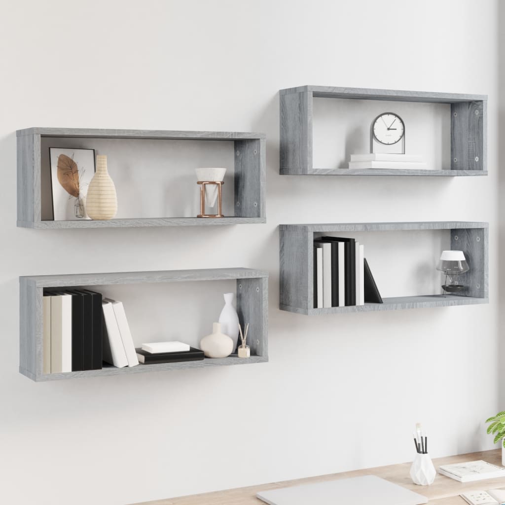 Wall Cube Shelves 4 pcs Grey Sonoma 60x15x23 cm Engineered Wood