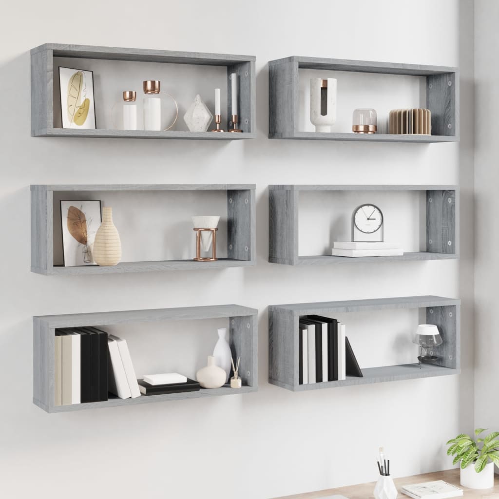 Wall Cube Shelves 6 pcs Grey Sonoma 60x15x23 cm Engineered Wood