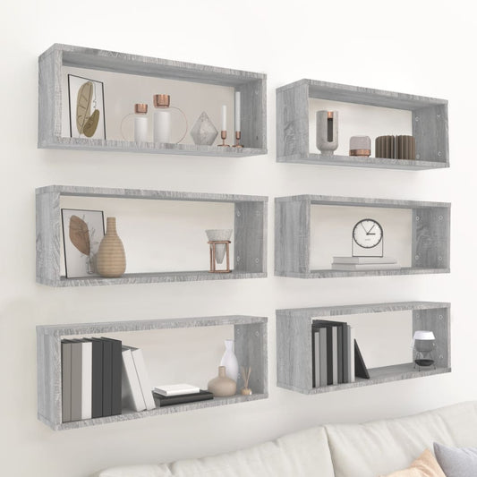 Wall Cube Shelves 6 pcs Grey Sonoma 60x15x23 cm Engineered Wood