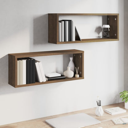 Wall Cube Shelves 2 pcs Brown Oak 60x15x23 cm Engineered Wood