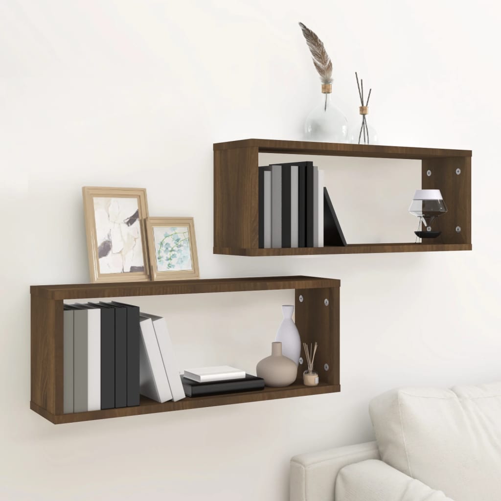 Wall Cube Shelves 2 pcs Brown Oak 60x15x23 cm Engineered Wood