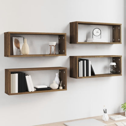 Wall Cube Shelves 4 pcs Brown Oak 60x15x23 cm Engineered Wood