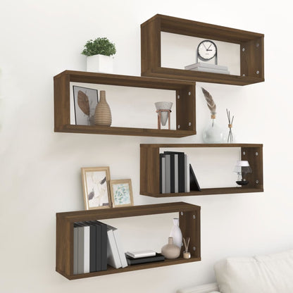 Wall Cube Shelves 4 pcs Brown Oak 60x15x23 cm Engineered Wood