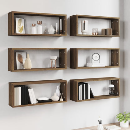 Wall Cube Shelves 6 pcs Brown Oak 60x15x23 cm Engineered Wood