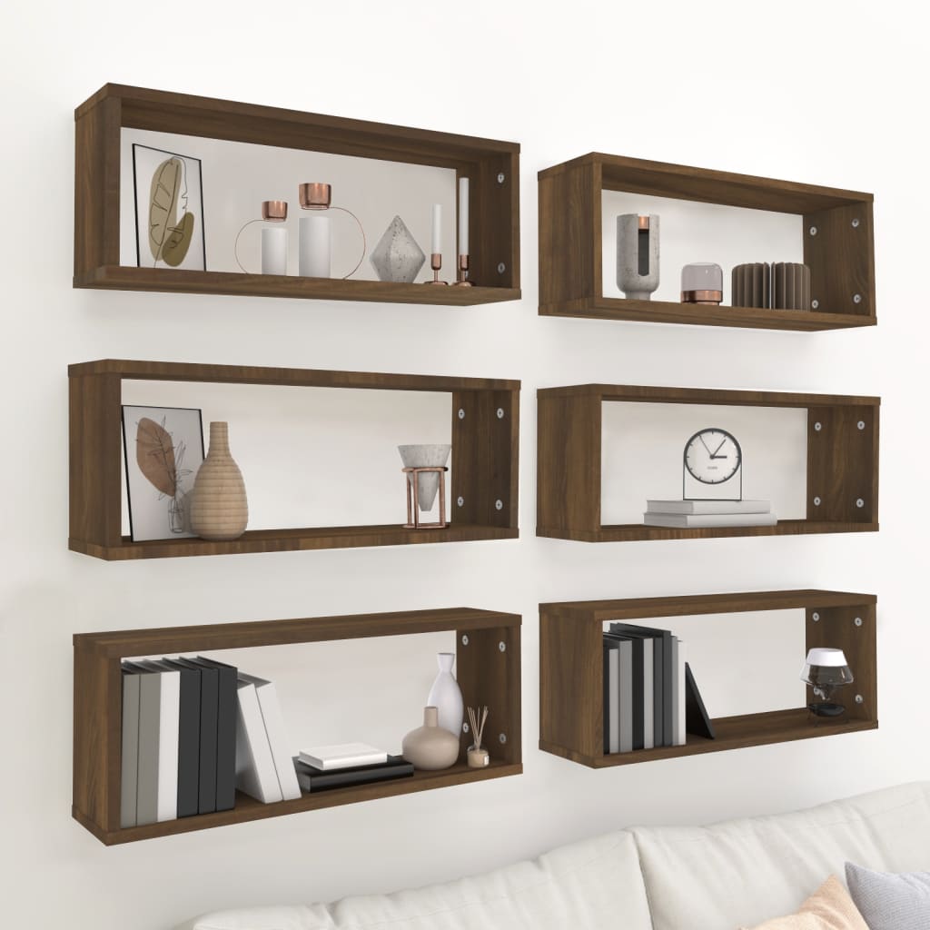 Wall Cube Shelves 6 pcs Brown Oak 60x15x23 cm Engineered Wood