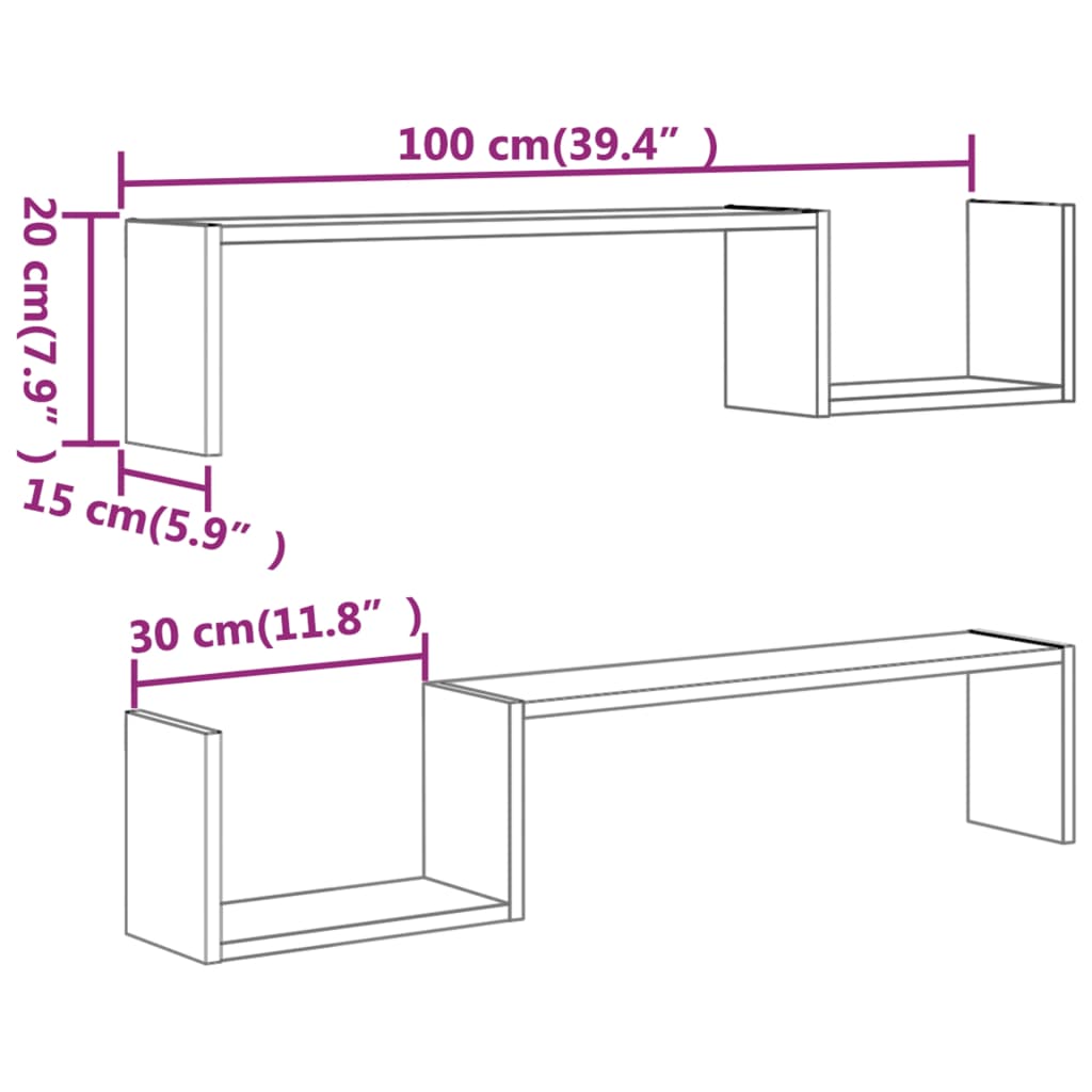 Wall Shelves 2 pcs Grey Sonoma 100x15x20 cm Engineered Wood