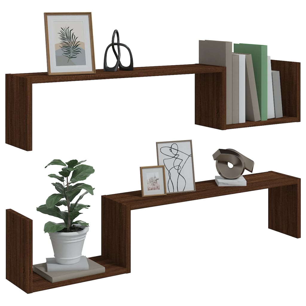 Wall Shelves 2 pcs Brown Oak 100x15x20 cm Engineered Wood