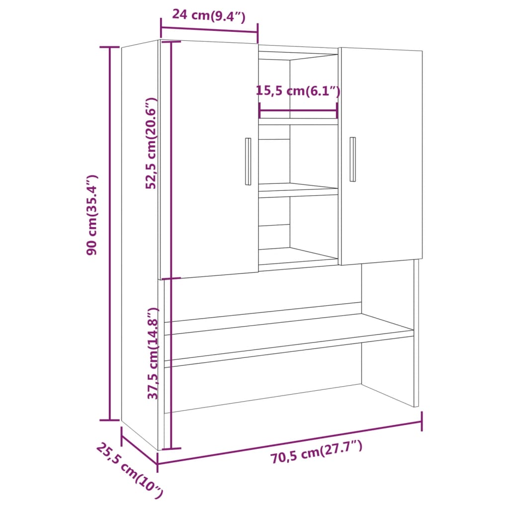 Washing Machine Cabinet Smoked Oak 70.5x25.5x90 cm