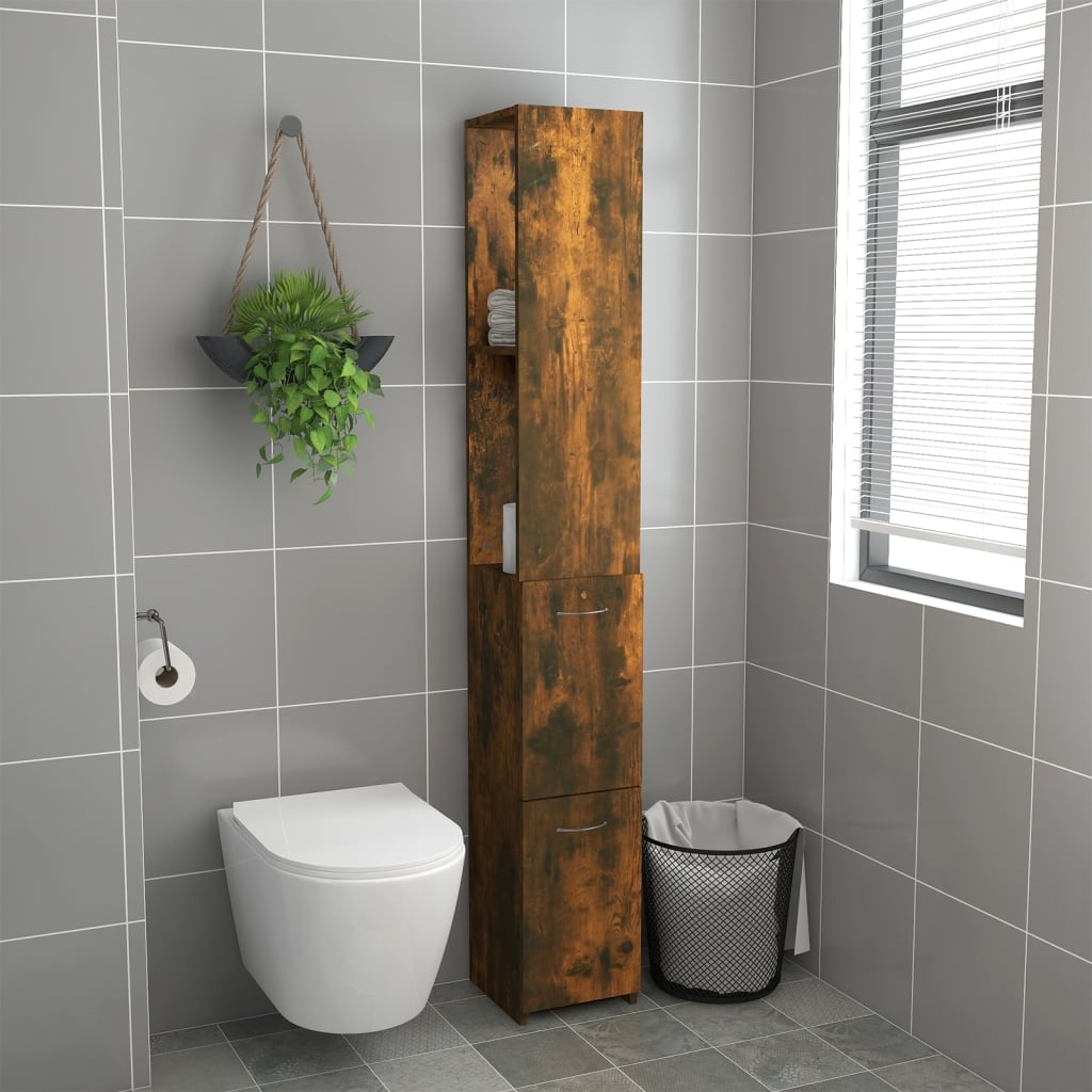 Bathroom Cabinet Smoked Oak 25x26.5x170 cm Engineered Wood