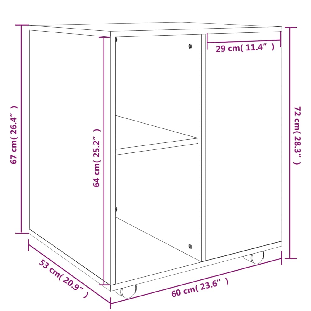 Rolling Cabinet Smoked Oak 60x53x72 cm Engineered Wood