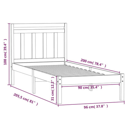 Bed Frame White Solid Wood Pine 90x200 cm