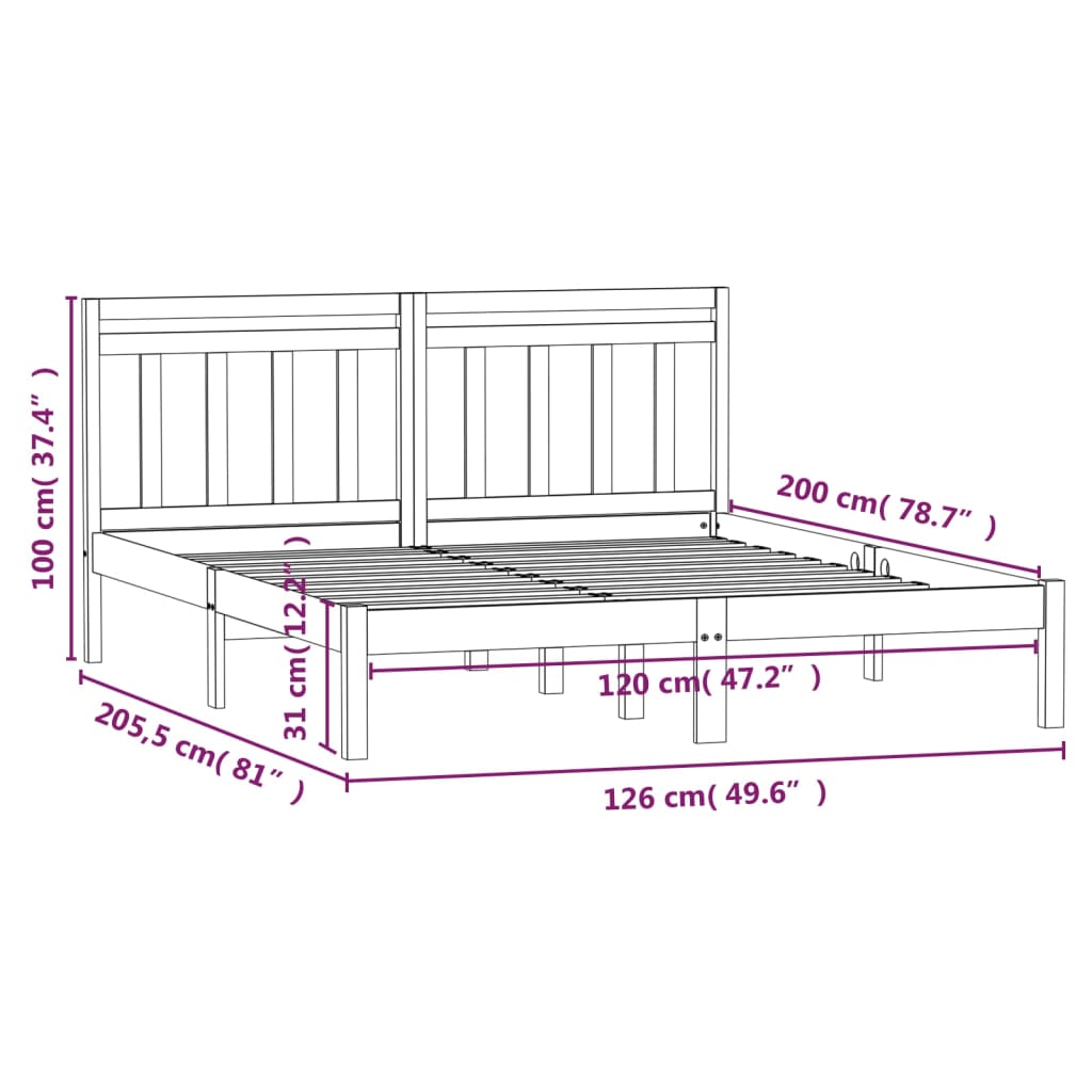 3100587 vidaXL Bed Frame without Mattress Honey Brown Solid Wood 120x200 cm (810015+814087)