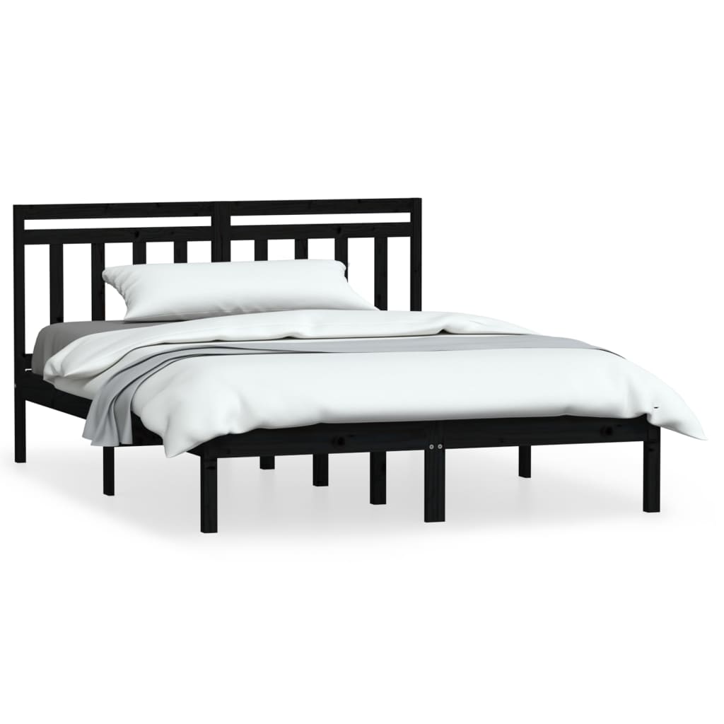 Bed Frame Black Solid Wood Pine 140x200 cm