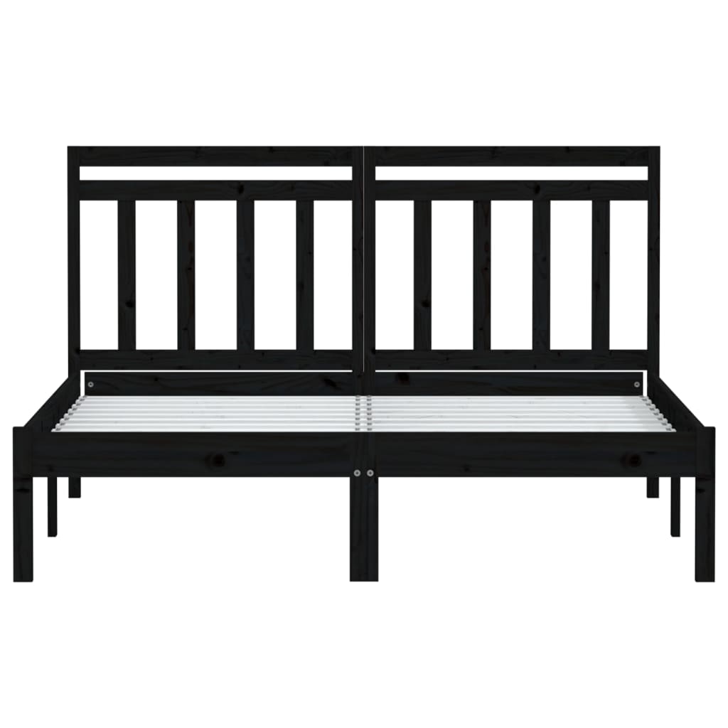 Bed Frame Black Solid Wood Pine 140x200 cm