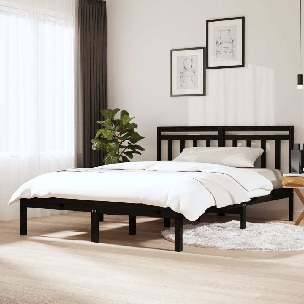 Bed Frame Black Solid Wood Pine 140x200 cm