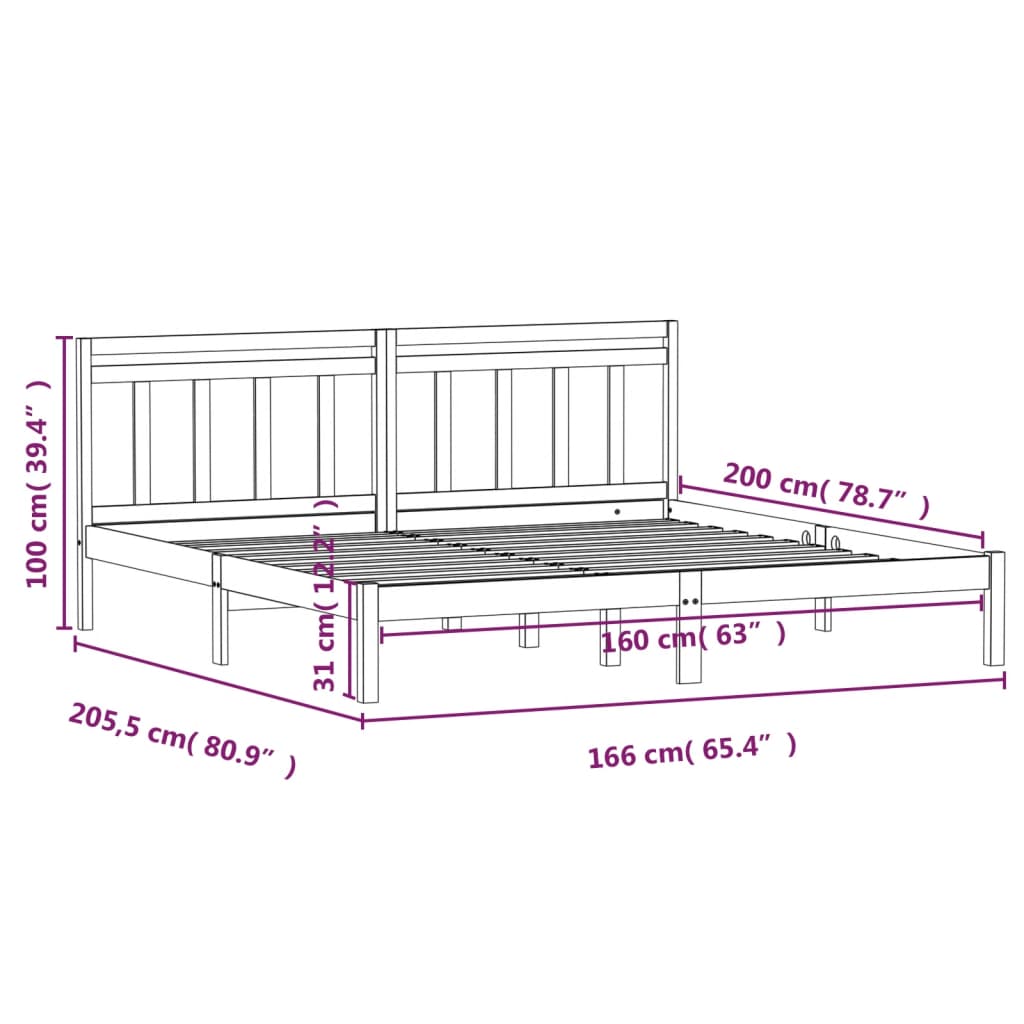 3100601 vidaXL Bed Frame without Mattress Grey Solid Wood 160x200 cm (810029+814106)