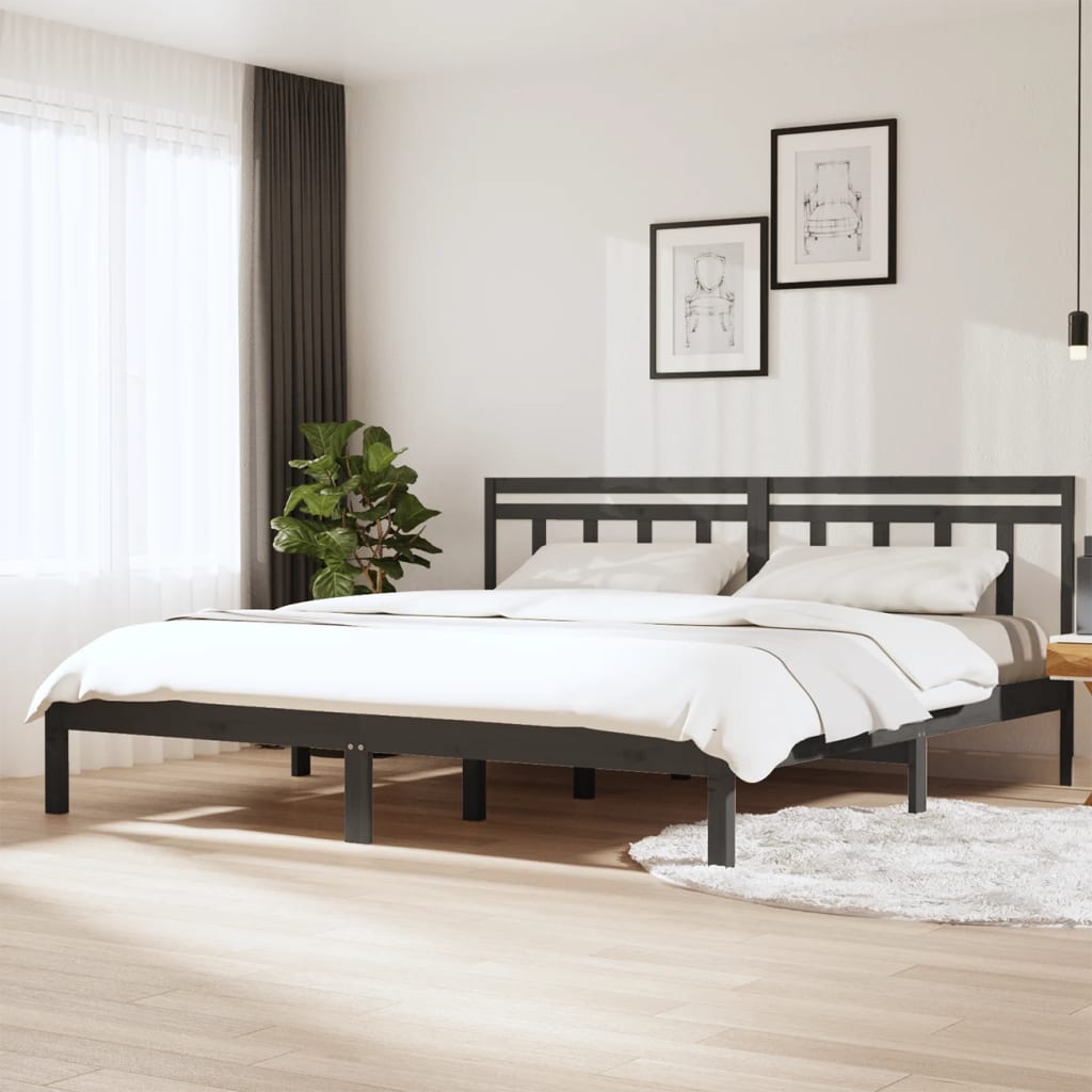 3100601 vidaXL Bed Frame without Mattress Grey Solid Wood 160x200 cm (810029+814106)