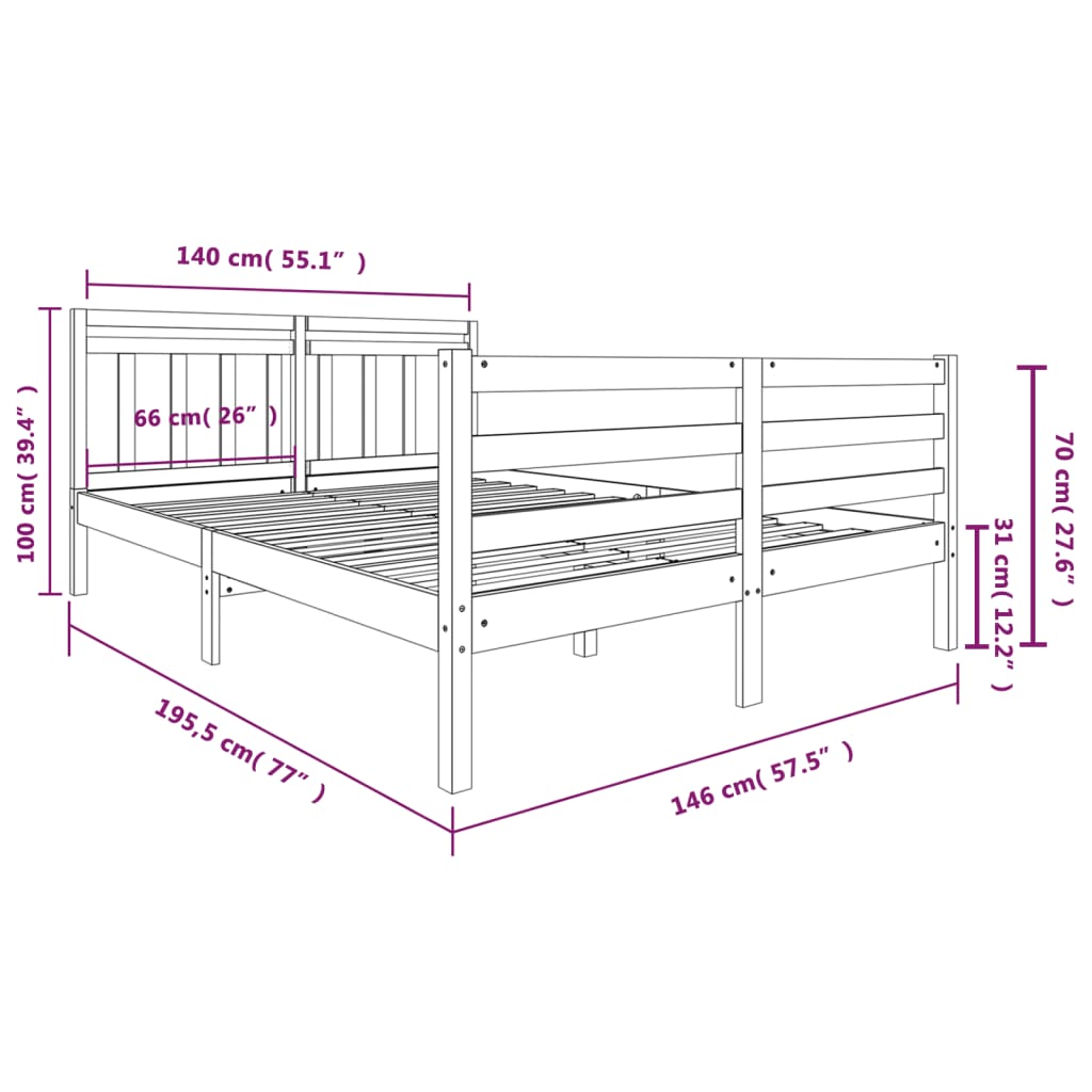 3100635 vidaXL Bed Frame without Mattress White Solid Wood 140x190 cm (810411+814095)