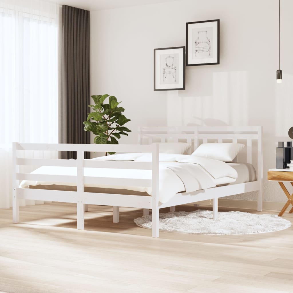 3100635 vidaXL Bed Frame without Mattress White Solid Wood 140x190 cm (810411+814095)