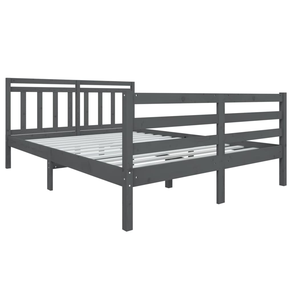 Bed Frame Grey Solid Wood 140x190 cm