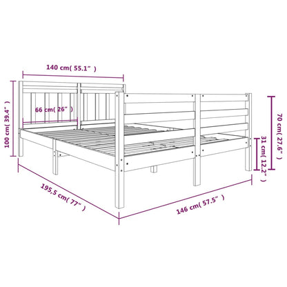 Bed Frame Grey Solid Wood 140x190 cm