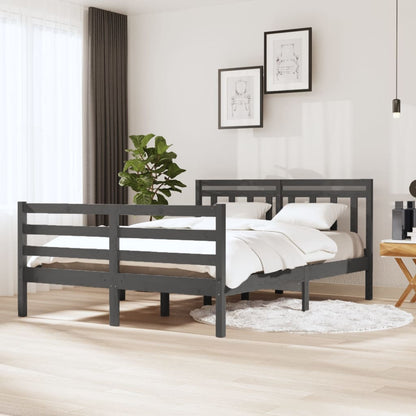 Bed Frame Grey Solid Wood 140x190 cm