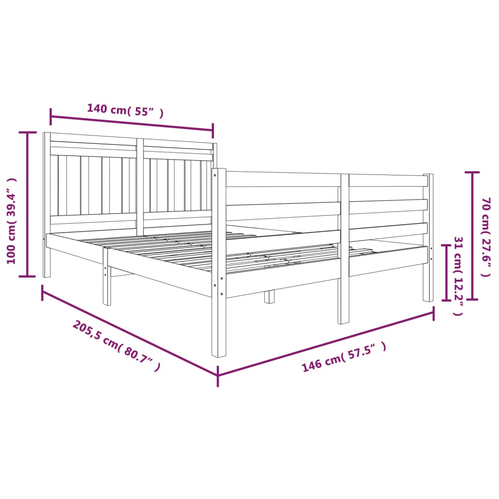 Bed Frame Solid Wood 140x200 cm