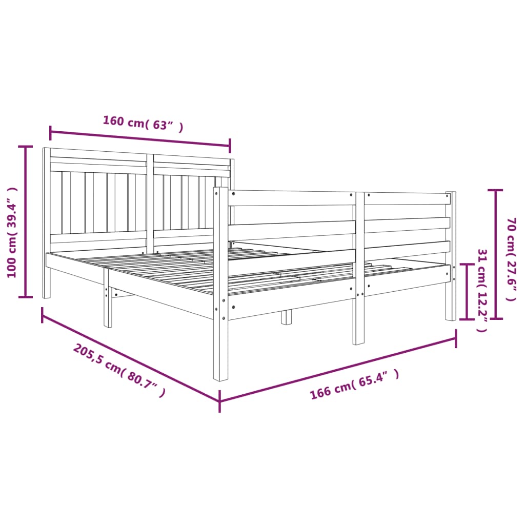 3100664 vidaXL Bed Frame without Mattress Solid Wood 160x200 cm (810440+814104)