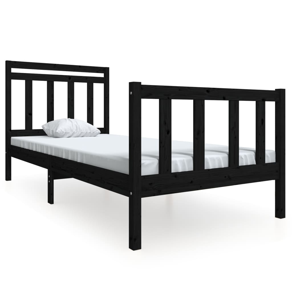 Bed Frame Black 90x190 cm Single Solid Wood