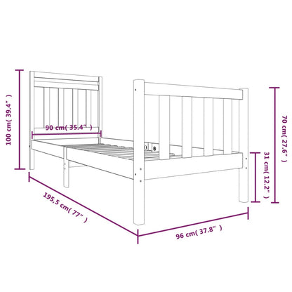 Bed Frame Black 90x190 cm Single Solid Wood