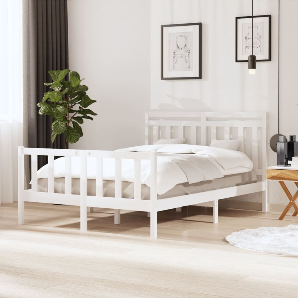 Bed Frame White Solid Wood 140x190 cm